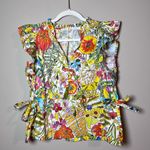 Marie Oliver Olive Ruffle Peplum Cotton Poplin Blouse Botanic Floral XS Photo 1