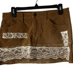 prAna ‎ Skirt 8 Brown Corduroy Mini Lace Patchwork Boho Organic Cotton Fairy Photo 0
