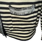 J.Crew  Harlow Wool Tan & Black Striped Fringe Trim Lightweight Cardigan Photo 4