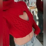 For Love & Lemons Red Heart Cutout Cowlneck Sweater Photo 1