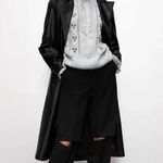 ZARA Oversized Grey Pink Embroidered Ruffle Sweater Photo 2