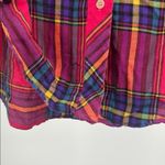 Pink Blue plaid Button Down flannel Shirt M women’s colorful casual fall bright Size M Photo 9
