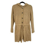 ZARA Sweater Knit Ribbed Hooded Romper One Piece Beige Tan Size Small Photo 2