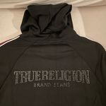 True Religion NWT  Crystal Zip Hoodie Size S Black & Maroon Photo 5