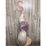 Lavender Ribbed Lace Up Back Bodysuit Size Small Purple Ruched Front One Piece Photo 5