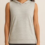 Beyond Yoga  Gray Striped Sleeveless Muscle Tee Hoodie Size Medium Photo 0