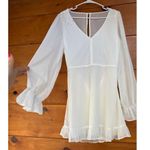 Lulus NWOT  Sheer Attraction White Long Sleeve Ruffled Mini Dress Cocktail Size L Photo 4