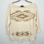 Lauren Jeans Co Ralph Lauren Cream Aztec Southwestern Print 3/4 Sleeve Top M Brown Size M Photo 1