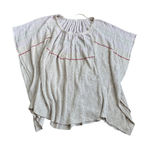 Free People Beige Knit Poncho Top Red Stripe Gauzy Kimono Style Oversized Small Photo 0