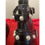 ZARA  Women's Black Pearl Buckle Motorcycle Faux Leather Combat Boot Sz 39 US 8.5 Photo 2