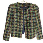ZARA WOMAN Multicolor Plaid Tweed Collarless Blazer Jacket Shoulder M Photo 2