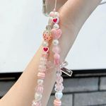 NEW Strawberry Heart Pearl Beaded Phone Lanyard Pink Photo 0
