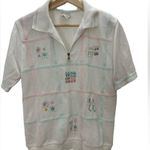 Vintage 80s Beach Grandma Pastel Polo Short Sleeve Top Size Medium 90s White Photo 0