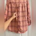 Free People Women’s  No Limits Linen Plaid Button Up Long Sleeve Shirt Coral Sz S Photo 8