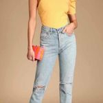 Free People  Somethin Bout You Yellow Puff Sleeve One-Shoulder Bodysuit Size XS Photo 2