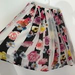 cupio  Black White Stripe Pink Red Blue Multi Floral Sheer Lined Midi Skirt Small Photo 3