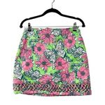Lilly Pulitzer  Floral Green Pink Cotton A-line Mini Skirt Sz 4 Photo 0