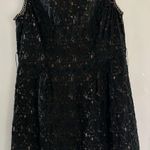 Anthropology Champagne & Strawberry Black Lace Shift Dress Gold Chain Accent M Size M Photo 0