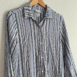 Tommy Bahama  Blue Stripe Tunic Button Up Shirt Coastal Beachy Nautical Cotton Photo 3