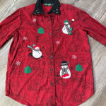 VTG Lemon Grass Festive Embroidered Red Snowman Button Photo 0