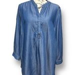 Studio JPR 1X Blue Chambray Denim Look Blouse Long Sleeve Tunic Top Boho Casual Photo 2