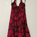 Hot Topic  MED red & black floral swing halter dress scalloped bust trim pin up Photo 0