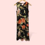 Cute tropical silk sleeveless midi dress Talbots flowy lined vacation breeze Black Size 4P Photo 1