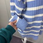 Loft  Blue White Striped Ribbed Turtleneck Sweater Long Sleeve Oversized Size XS Photo 2