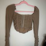 Tic Toc Elegant Tan Ruched Crop Top Photo 4