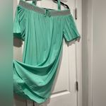 Caribbean Joe Size M Off the Shoulder Tie Neck Mint Green Pink Embroidered Dress Photo 2