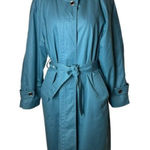 London Fog ‎ Teal Blue Green Vintage Plaid Wool Liner Trench Coat Size 10P Photo 0