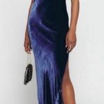 Reformation  Nya Velvet Maxi Dress in Danube Blue and Black Bow Ribbon Straps Photo 0