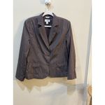 Talbots Womens Blazer Size 14 Brown Pinstripe Pleated Notch Collar Lined Career Photo 1