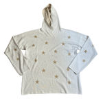 Marled Cream Gold Star Jeweled Hooded Sweater Women’s Large Photo 0