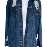 Boom Boom Jeans  Medium Wash Destroyed Trucker Style Denim Jacket XL Photo 0