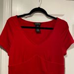 George Size M Red Stretchy Short Sleeve V Neck Ruffle Hem Pullover Mini Dress Size M Photo 1