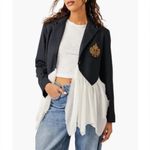 Free People FP  Ballet School Blazer Navy & White Cropped Academia Flowy sz S Photo 1
