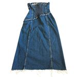 ZARA Strapless Denim Dress Midi Length High Slit Rare Stretch Size Large Women's Photo 6