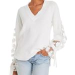 French Connection White Caballo Floral Lace Sheer Sleeve Sweater Pullover New M Photo 14