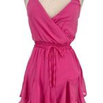 Francesca's Surplice Spaghetti Strap Ruffle Romper Hot Pink Size XXS Photo 0
