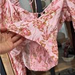 Free People  floral top hillary square neck tie front long sleeve bow boho blush Photo 4