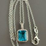 Signed MC Solid Sterling Silver Blue Clear CZ Pendant w/ Sterling Silver Plate Photo 2