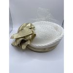 Vintage Church Hat White‎ And Gold Brim Fancy Bow Kentucky Derby Photo 2