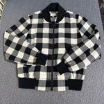 Milly Black and White Plaid Wool Zip Up Bomber Jacket Photo 2