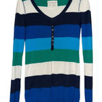 Aeropostale  Women’s M Blue White Green Striped Henley Front Lightweight Sweater Photo 0