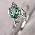 Silver Plate Inlaid Waterdrop Zircon Leaf Ring Green Photo 0