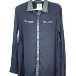 Harley Davidson Harley-Davidson Black Long Sleeve Button-Up Shirt Faux Leather Accents Large Photo 0