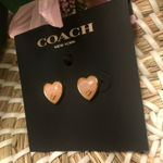 Coach  Heart Logo Stud Earrings Pink Gold Tone NWT Photo 0