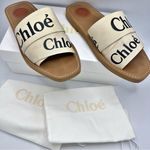 Chloé Chloe Woody Logo Flat Slide Sandals White Size 8 Photo 0