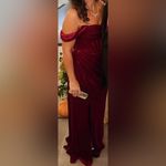 Azazie  burgundy velvet super stretch corset drape formal dress Photo 7